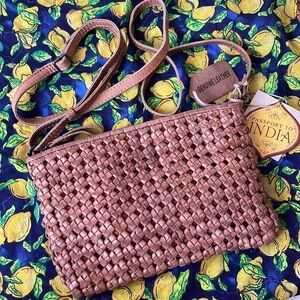 Brand New Passport to India Genuine Leather Woven Zipper Vintage Crossbody Purse